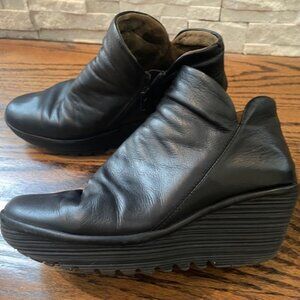 Fly London black leather ankle boots, size EU 40 (US 10)